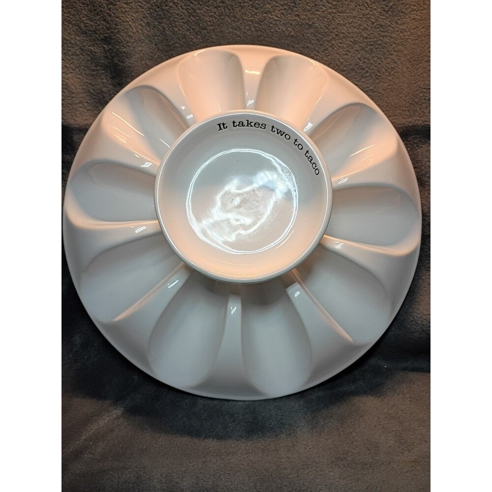 Mud Pie Ceramic Taco Platter w/ Center Dip Bowl "It Takes Two To Taco" 12"